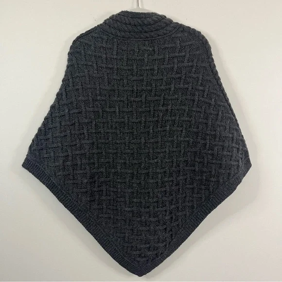 Aran Super Soft Lattice Stitch Poncho M/L Charcoal Gray 100% Irish Wool Luxury - Picture 6 of 12